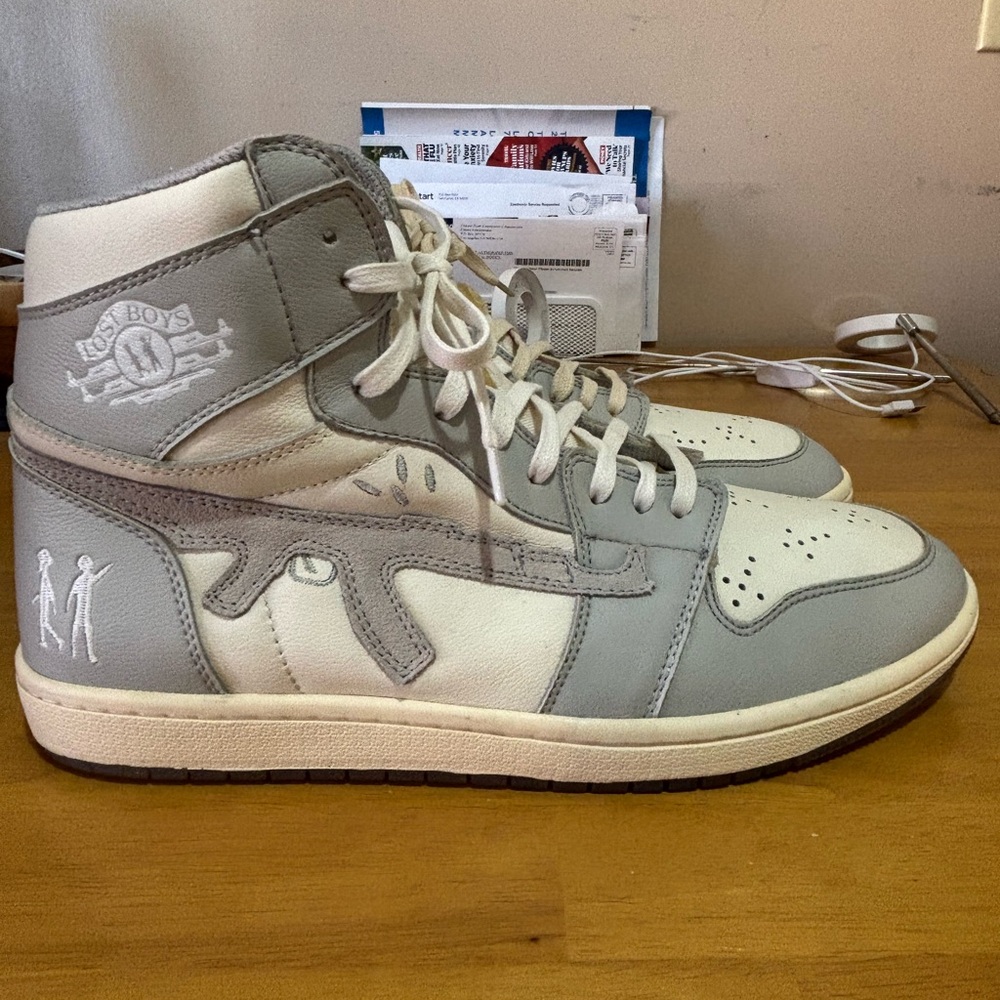 LOST BOYS Men's Gray and White High-Top Sneakers.
